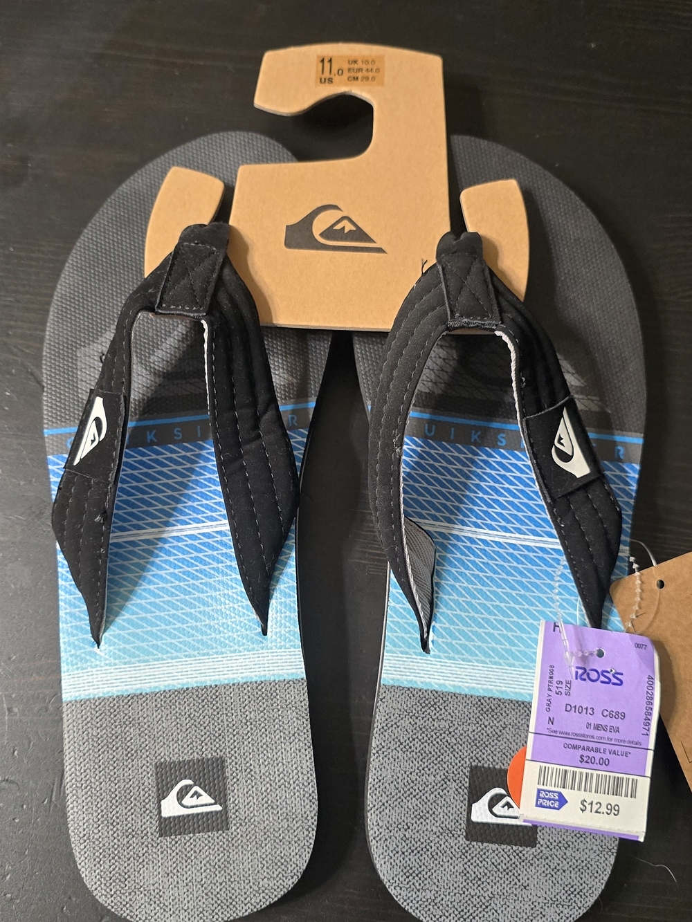 Quiksilver Black, Gray & Blue Men's Thong Sandals